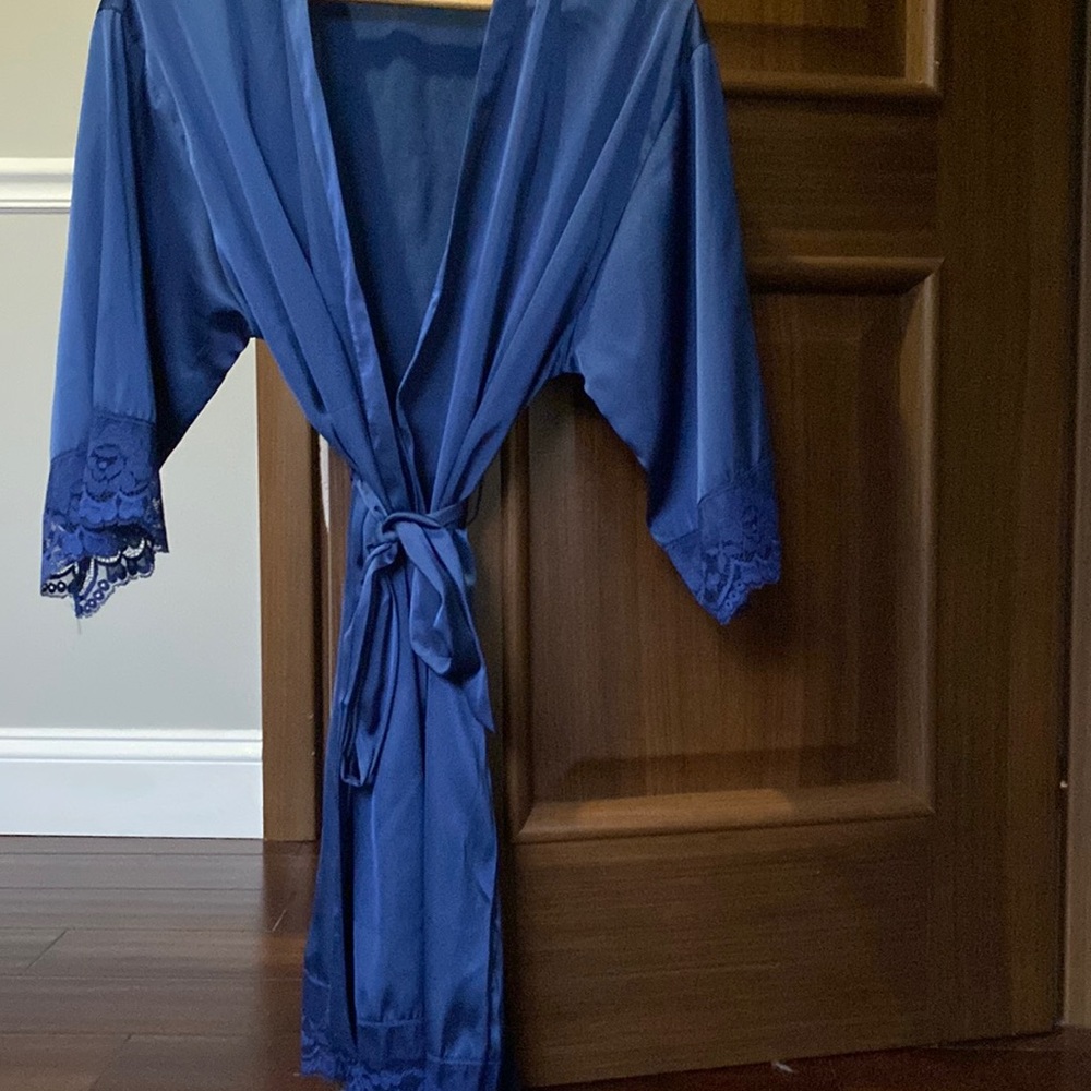 Satin midnight blue Matron of Honor robe